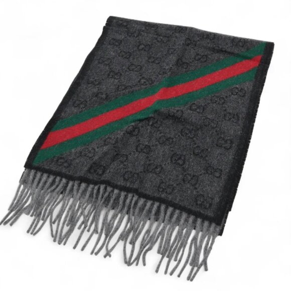 Gucci GG Logo Wool x Alpaca Scarf Gray - Picture 1 of 4
